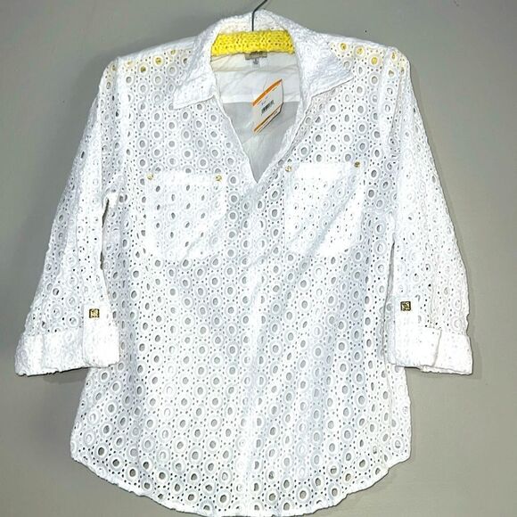 Anne Klein Cotton Eyelet Blouse - Picture 1 of 9